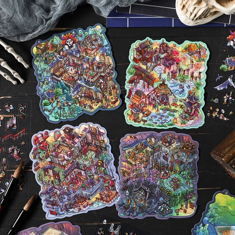 Adesivi Di Scena Carta PET Effetto 3D Mistero Orientale Creature Mitiche DIY Decorativo Per Scrapbooking Journaling