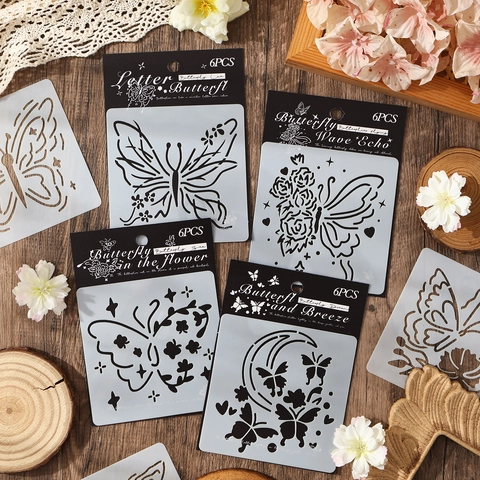 Stencil Per Disegno Fiori Farfalla Plastica PET Modelli Di Pittura Cavi Riutilizzabili Per Scrapbooking DIY Diario Arti Artigianato