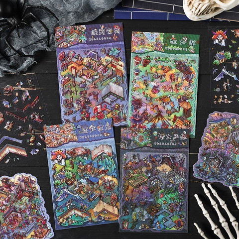 Adesivi Di Scena Carta PET Effetto 3D Mistero Orientale Creature Mitiche DIY Decorativo Per Scrapbooking Journaling