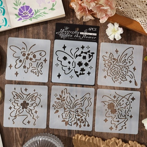 Stencil Per Disegno Fiori Farfalla Plastica PET Modelli Di Pittura Cavi Riutilizzabili Per Scrapbooking DIY Diario Arti Artigianato