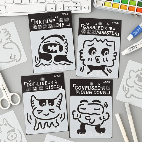 Cartoon Monster Drawing Stencils PET Plastic Hollow Painting Templates Kids DIY Art School Supplies Scrapbooking Journal Decor