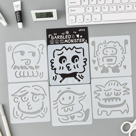 Cartoon Monster Drawing Stencils PET Plastic Hollow Painting Templates Kids DIY Art School Supplies Scrapbooking Journal Decor