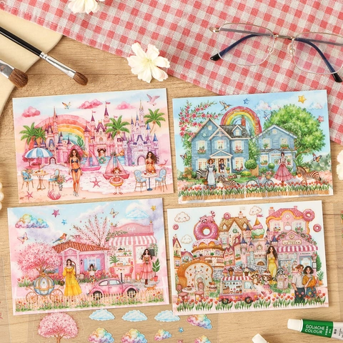 Adesivi Paesaggio PET Impermeabile DIY Scrapbooking Diario Acquerello Dipinto A Mano Fantasia Viaggio Decorazione Estetica