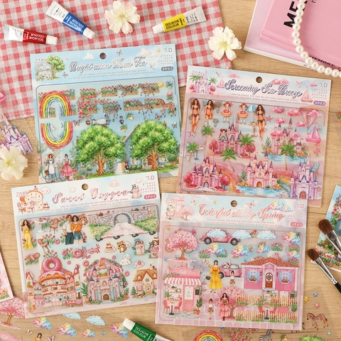 Adesivi Paesaggio PET Impermeabile DIY Scrapbooking Diario Acquerello Dipinto A Mano Fantasia Viaggio Decorazione Estetica