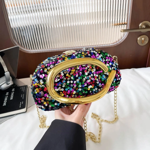 Dames Pailletten Avondtas Fonkelende Party Clutch Metalen Handvat Ketting Crossbody Box Handtas Voor Bruiloft