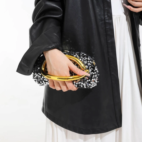 Dames Pailletten Avondtas Fonkelende Party Clutch Metalen Handvat Ketting Crossbody Box Handtas Voor Bruiloft
