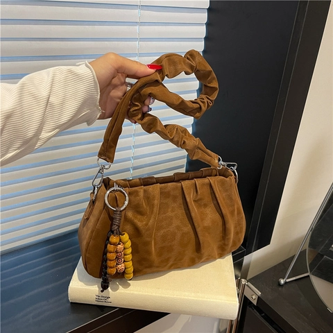 Sac Bandoulière Plissé Pour Femmes Cuir PU Imprimé Léopard Sac À Épaule Nuage Avec Perles En Bois Vintage Chic Sac Sous Le Bras