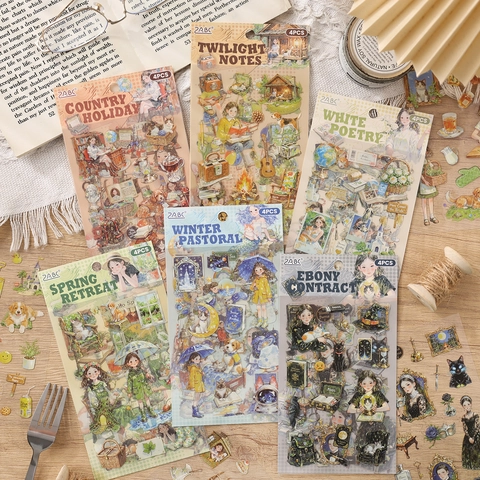 Cartoon Charakter Wasserdichte PET Scrapbook Aufkleber Handgezeichnete Illustration Dekorative Aufkleber Für DIY Journaling Basteln