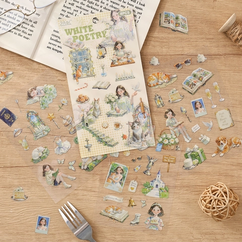 Wasserfeste PET Scrapbook Aufkleber Retro Illustration Ästhetische Dekorative Sticker Für DIY Journaling Planer Dekoration