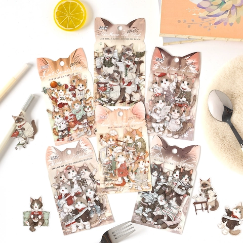 Simpatici Adesivi in PET con Gatti Impermeabili Animali Cartoni Animati Decalcomanie Decorative Fai Da Te per Diario