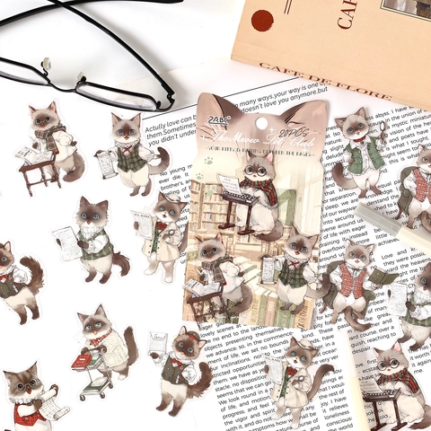 Simpatici Adesivi In PET Gatto Cartone Animato Decalcomanie Decorative Impermeabili Per Scrapbooking Diario Cancelleria DIY