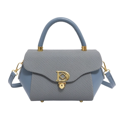 Bolso de Mano Tipo Caja en Color de Contraste para Mujer Cuero PU Retro Con Cierre de Letra D Dorada Bolso de Hombro Cuadrado Pequeño