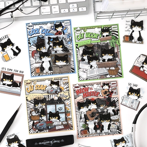 Lustige Cartoon Katzen Aufkleber Wasserdicht PET Deko Sticker Für Journaling Scrapbook DIY Laptop Handyhülle Handgezeichnete Grumpy Kätzchen