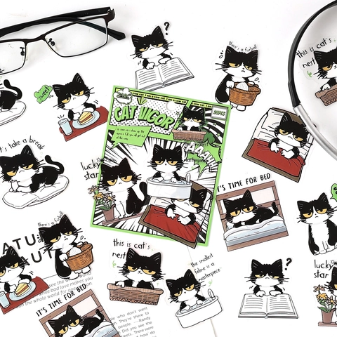Lustige Cartoon Katzen Aufkleber Wasserdicht PET Deko Sticker Für Journaling Scrapbook DIY Laptop Handyhülle Handgezeichnete Grumpy Kätzchen