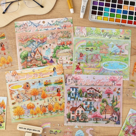 Blumengarten Tour Serie Misty Mountainscape PET Wasserdichte Aufkleber Pack Für Scrapbooking DIY Journal Deko Aufkleber