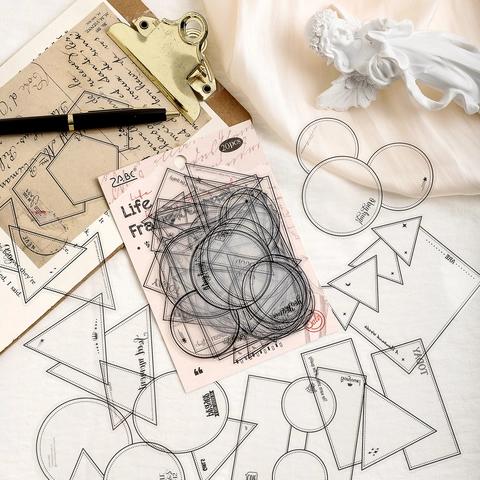 Vintage PET Waterproof Frame Stickers For Journaling Scrapbooking DIY Minimalist Line Geometric Border Decorative Decals