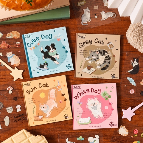 Cute Animal PET Sticker Book Waterproof Cartoon Dog Cat Healing Stationery Decals For DIY Journal Scrapbooking Decor Kids