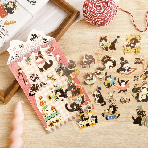 Simpatici Adesivi Gatto Nero Cartone Animato PET Impermeabili Decorativi Per Diario Scrapbooking Illustrazione Disegnata A Mano
