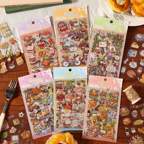 Decorative Stickers Waterproof PET Hand-Drawn Cute Aesthetic Journaling Scrapbooking DIY Pastoral Life Scenes
