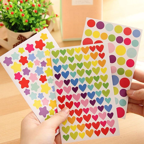 Adesivi Decorativi Multicolore Stella Cuore Punto Tondo per Album di Ritagli DIY Cancelleria Forniture Scolastiche Adesivi di Carta
