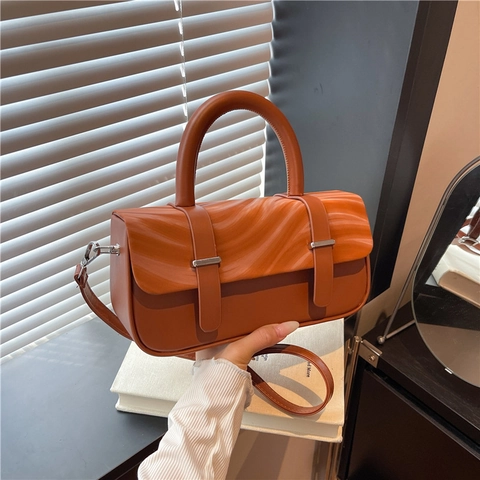 Borsa A Tracolla Da Donna In Pelle PU Con Patta A Trama Ondulata Piccola Borsa A Mano Quadrata Retro Versatile Design Di Nicchia