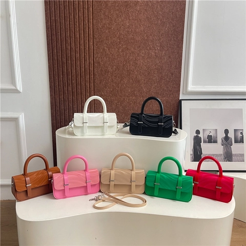 Borsa A Tracolla Da Donna In Pelle PU Con Patta A Trama Ondulata Piccola Borsa A Mano Quadrata Retro Versatile Design Di Nicchia