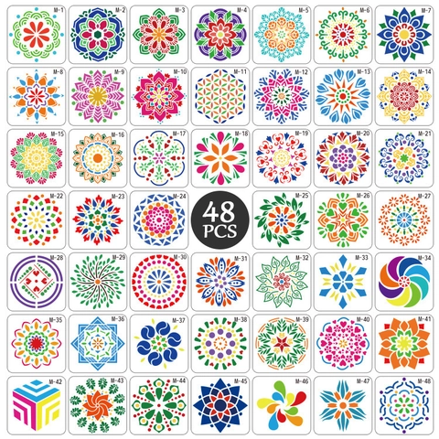 Pochoirs Mandala Plastique PET Modèles De Peinture Dessin DIY Art Motifs Floraux Géométriques Pour Pierre Bois Tissu Mur Meubles