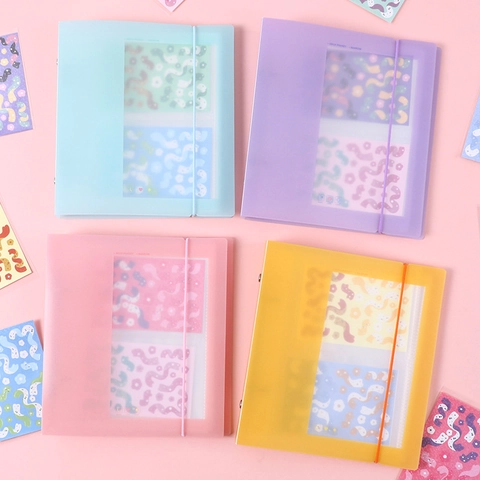 Transparente Mattierte Fotokarten Binder Album Loseblatt Aufbewahrungsbuch Mit Elastischem Band Macaron Farbe Wasserdicht Für Sticker Postkarten