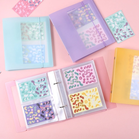 Transparente Mattierte Fotokarten Binder Album Loseblatt Aufbewahrungsbuch Mit Elastischem Band Macaron Farbe Wasserdicht Für Sticker Postkarten
