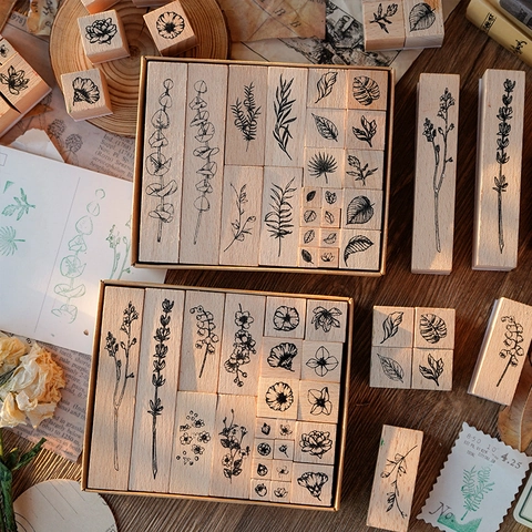 Vintage Botanische Houten Stempels Bloemen Bladpatronen Voor DIY Scrapbooking Journaling Knutsel Decoratie Esthetisch Retro