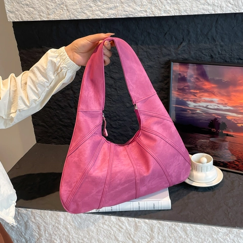 Women Large Capacity Hobo Shoulder Bag PU Leather Patchwork Stitched Retro Minimalist Underarm Tote For Daily Commute