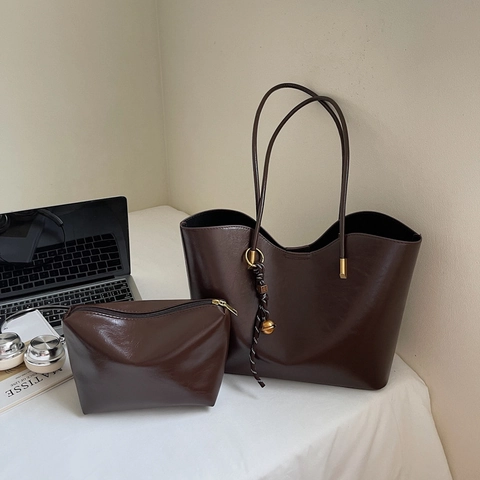 Sac Fourre-Tout Vintage En Cuir PU Brillant Grande Capacité Sac À Main Bandoulière Femme Décontracté