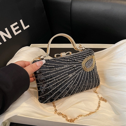 Luxe Loertjes Avondtas Clutch Kraal Handtas Met Metalen Ketting Schouderband Voor Vrouwen Bruiloft Banket Feest
