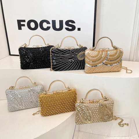 Luxe Loertjes Avondtas Clutch Kraal Handtas Met Metalen Ketting Schouderband Voor Vrouwen Bruiloft Banket Feest
