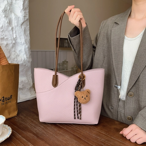 Borsa Tote Grande Da Donna In Pelle PU Grana Litchi Borsa A Spalla Per Pendolarismo Quotidiano Versatile Chic Semplice