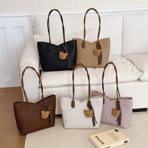 Borsa Tote Grande Da Donna In Pelle PU Grana Litchi Borsa A Spalla Per Pendolarismo Quotidiano Versatile Chic Semplice
