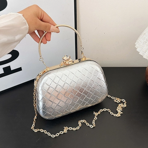 Gewebte Abend-Clutch-Tasche PU-Leder Box Umhängetasche Mit Strass-Verschluss Metallgriff Für Damen Party Hochzeit