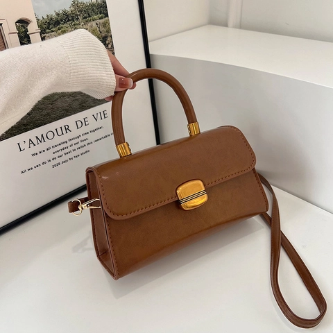 Bolso Bandolera Cuadrado Pequeño de Cuero de PU con Cera de Aceite Vintage para Mujer Bolso de Mano de Moda con Hebilla de Metal