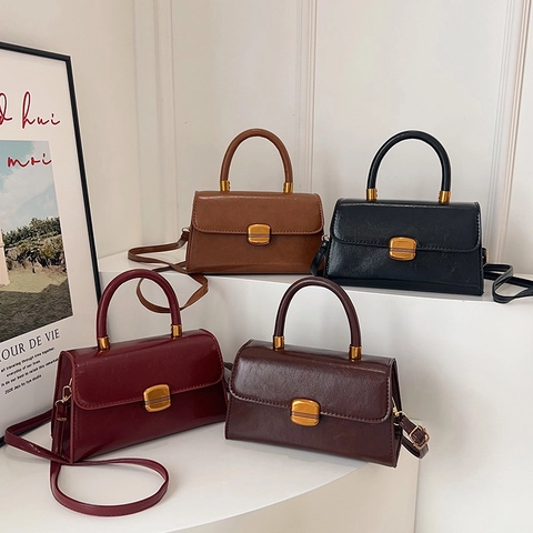 Bolso Bandolera Cuadrado Pequeño de Cuero de PU con Cera de Aceite Vintage para Mujer Bolso de Mano de Moda con Hebilla de Metal