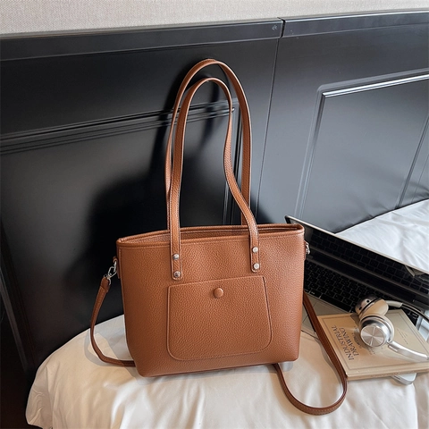 Damen Einkaufstasche Große Kapazität Kiesel PU Leder Crossbody Handtasche Mit Vordertasche Schicke Umhängetasche Für Den Alltag