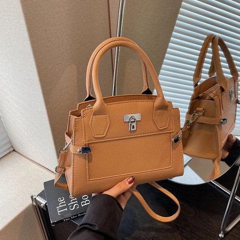 Borsa A Mano Da Donna Tracolla Motivo Litchi Pelle PU Serratura In Metallo Argentato Manico Superiore Moda Versatile