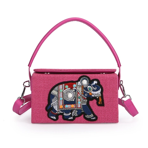 Damen Umhängetasche Box Bag Elefantenstickerei Exotischer Retro Stil PU Leder Mit Künstliche Perlen Künstliche Perlen Handtasche Abnehmbarer Gurt