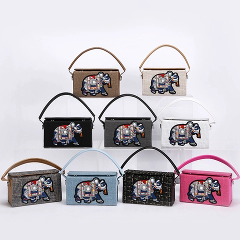 Damen Umhängetasche Box Bag Elefantenstickerei Exotischer Retro Stil PU Leder Mit Künstliche Perlen Künstliche Perlen Handtasche Abnehmbarer Gurt