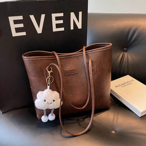 Borsa Tote Da Donna In Pelle PU Di Grande Capacità Con Ciondolo A Nuvola Di Peluche Borsa A Tracolla Retrò Semplice Casual