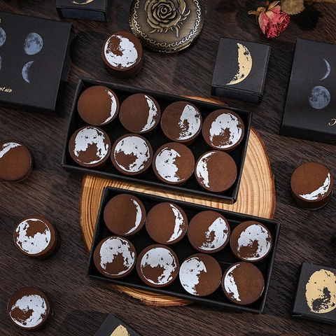 Vintage Moon Phase Wooden Rubber Stamps For Scrapbooking DIY Journaling Decorative Round Art Crafts