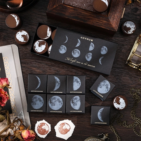 Vintage Moon Phase Wooden Rubber Stamps For Scrapbooking DIY Journaling Decorative Round Art Crafts