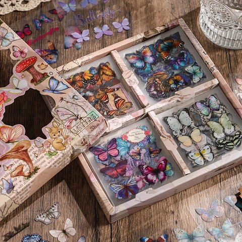 Vintage Butterfly Stickers Waterproof PET PVC Colorful Decorative Decals For Scrapbooking Journaling DIY Arts Crafts