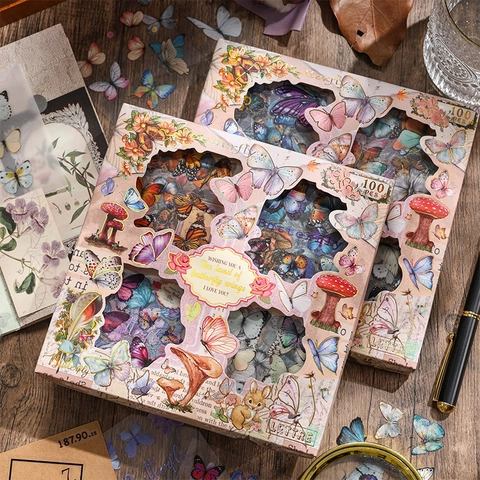 Vintage Butterfly Stickers Waterproof PET PVC Colorful Decorative Decals For Scrapbooking Journaling DIY Arts Crafts