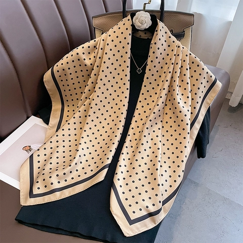 Elegant Polka Dot Satin Scarf For Women Large Square Neck Head Scarf Silky Polyester Wrap For Beach Office Daily Accessory Retro Style