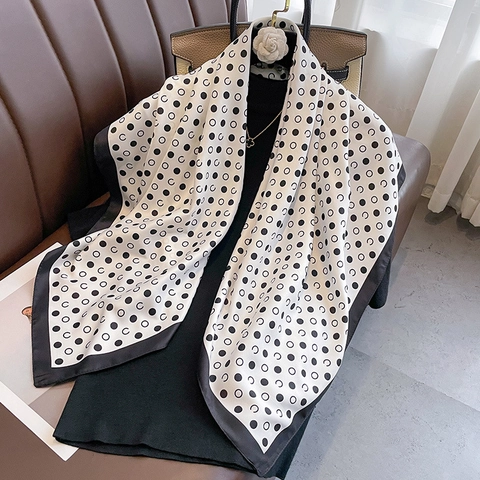 Polka Dot Square Scarf Elegant Twill Satin Satin Feel Sun Protection Beach Wrap For Women Professional Office Neck Scarf